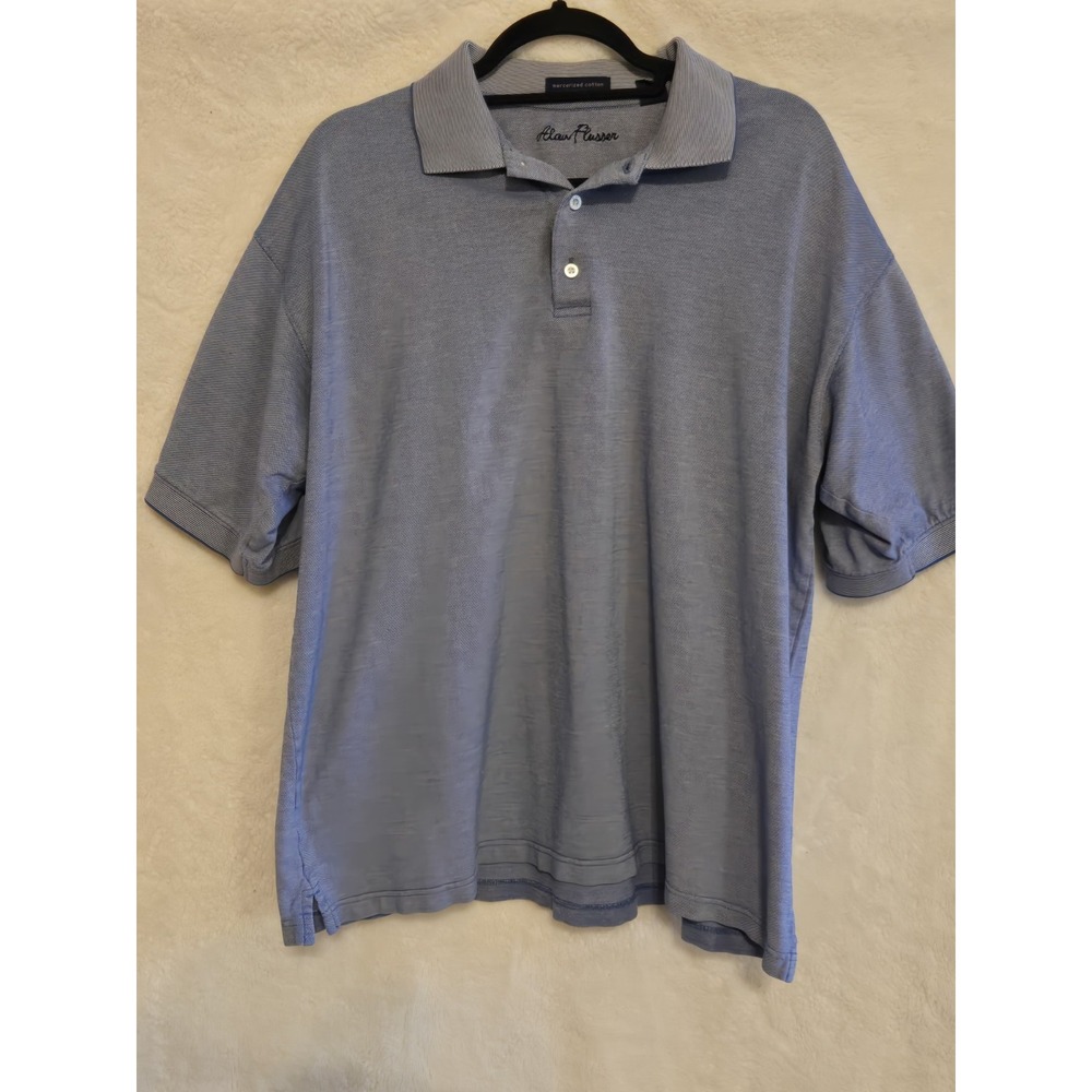 Alan Flusser Mens‎ Blue Large Golf Polo Mercerized Cotton Two Toned